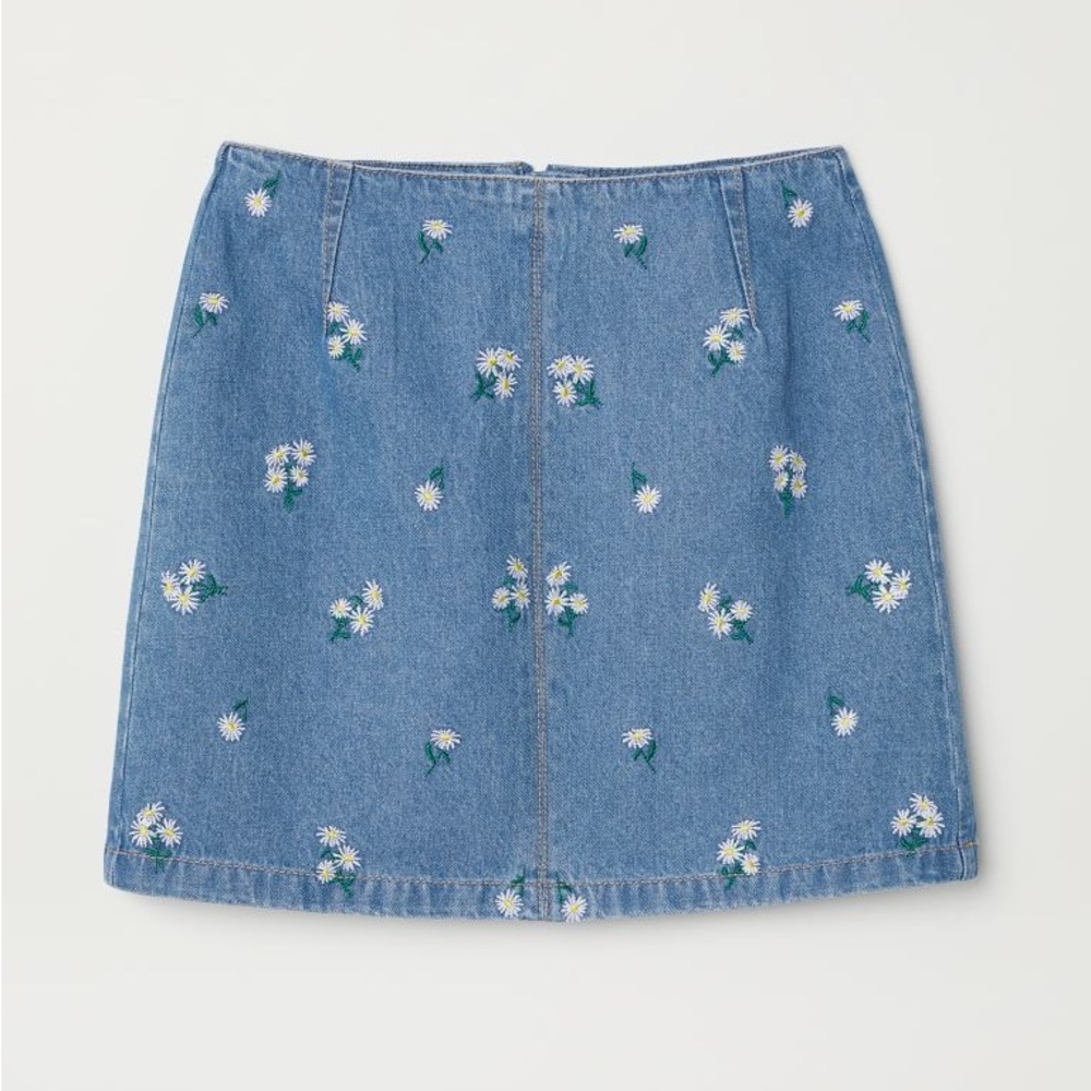 Denim Skirt with Daisy Embroidery